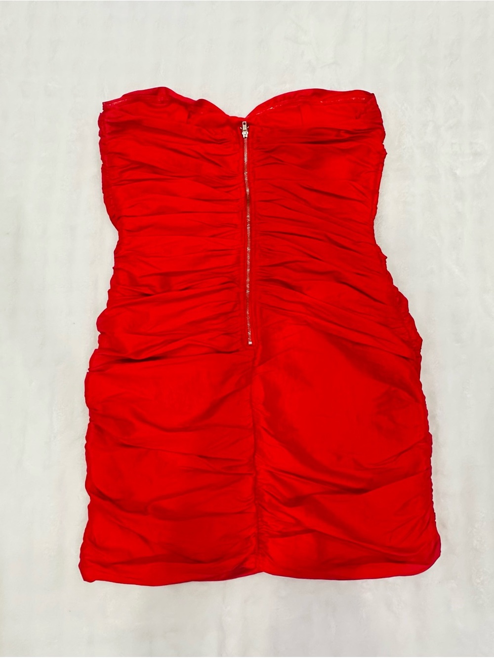 Strapless Red Ruched Mini Dress - Picture 2 of 4